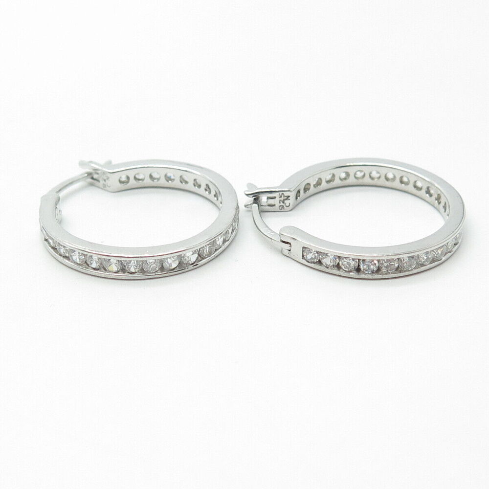 925 Sterling Silver White C Z Cluster All Around Eternity Hoop Earrings - Picture 7 of 9